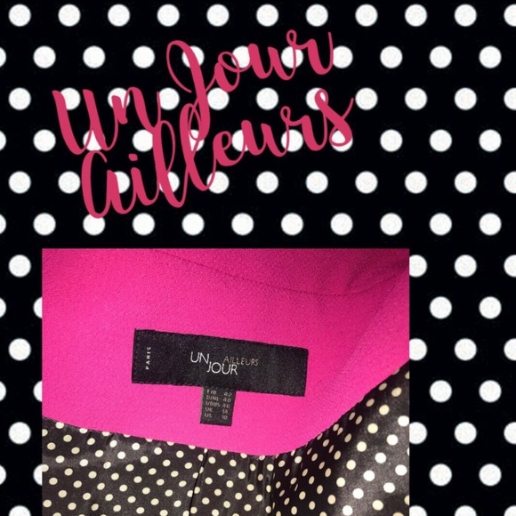 UN JOUR AILLEURS~PARIS~BRIGHT PINK JACKET WITH BLACK BUTTONS~CLASSIC LOOK~US 10 - Picture 6 of 6